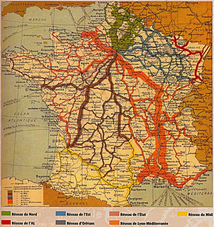 Le dense réseau de train français en 1934